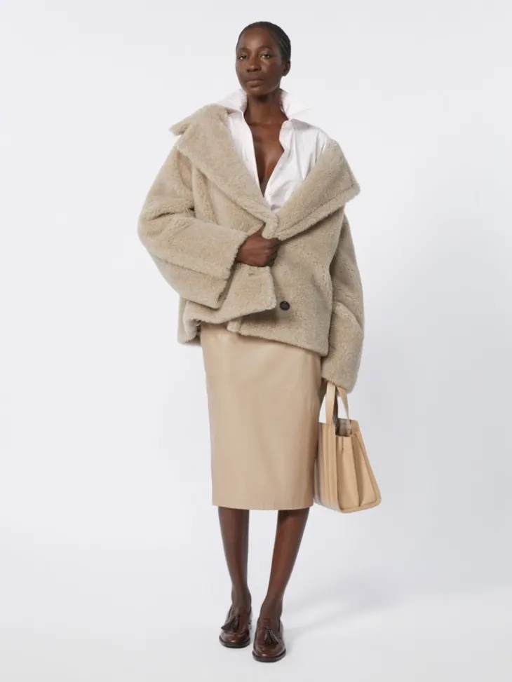 Alpaca and cashmere Teddy fabric coat - SAND