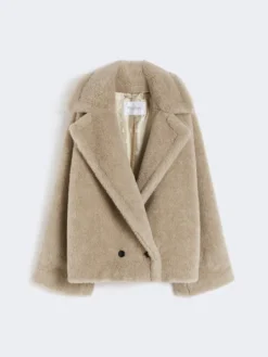 Alpaca and cashmere Teddy fabric coat - SAND
