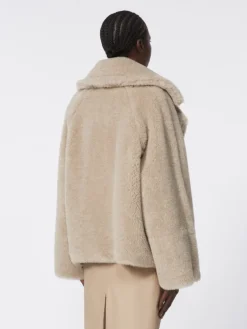 Alpaca and cashmere Teddy fabric coat - SAND