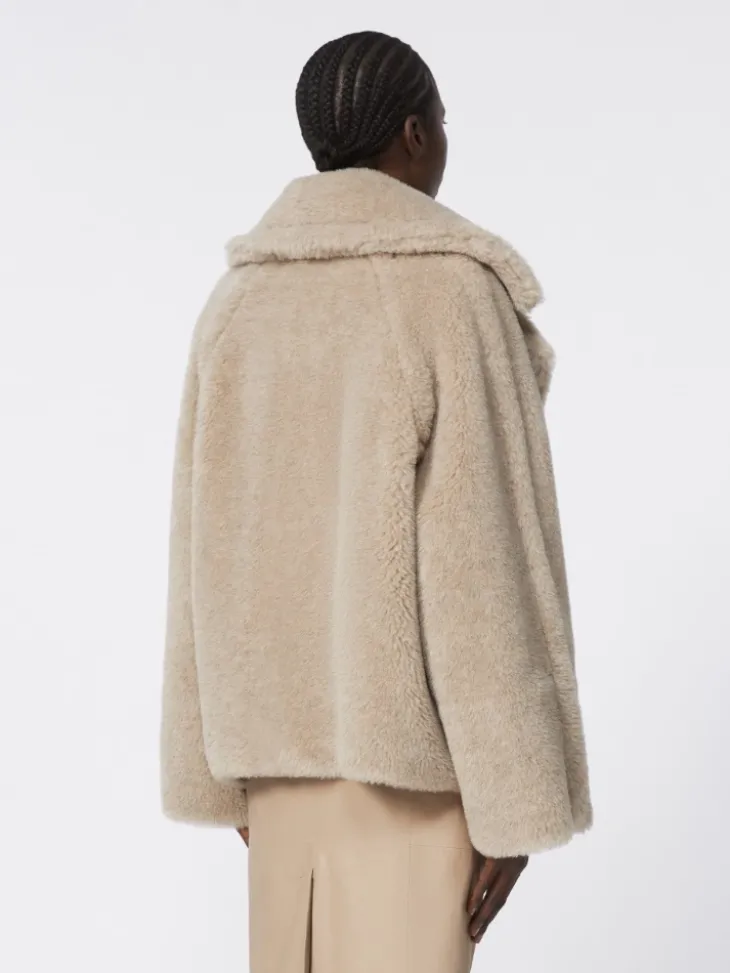 Alpaca and cashmere Teddy fabric coat - SAND