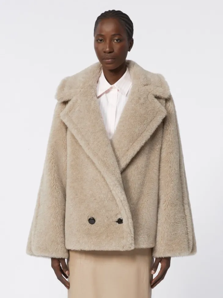 Alpaca and cashmere Teddy fabric coat - SAND