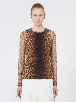 Animal-print bi-material top - BEIGE SHADED