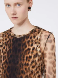 Animal-print bi-material top - BEIGE SHADED