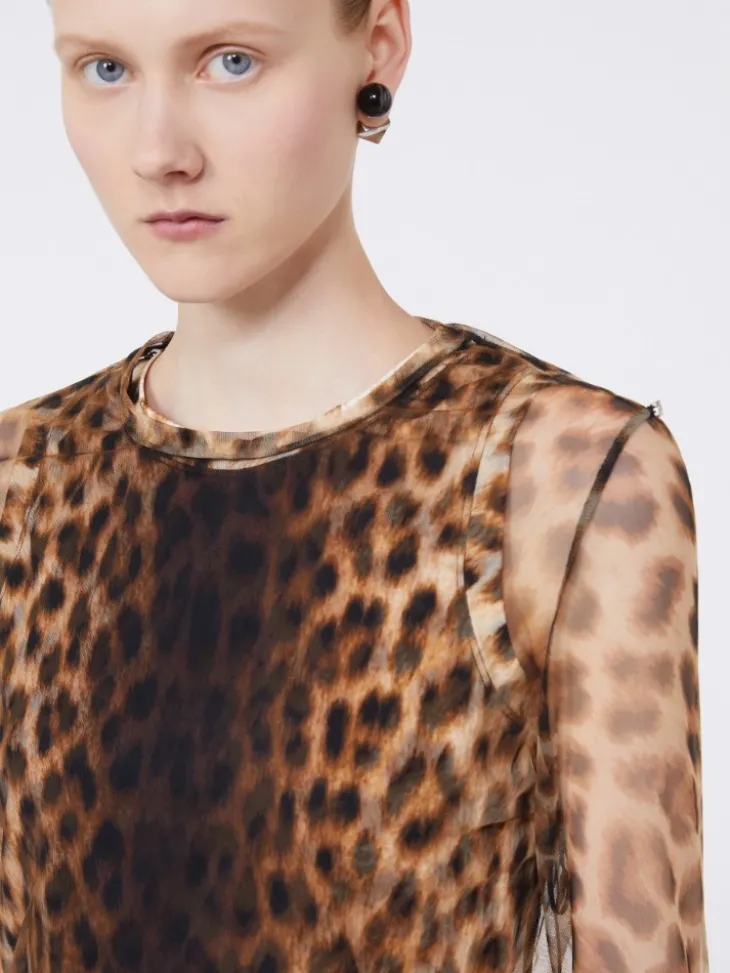 Animal-print bi-material top - BEIGE SHADED