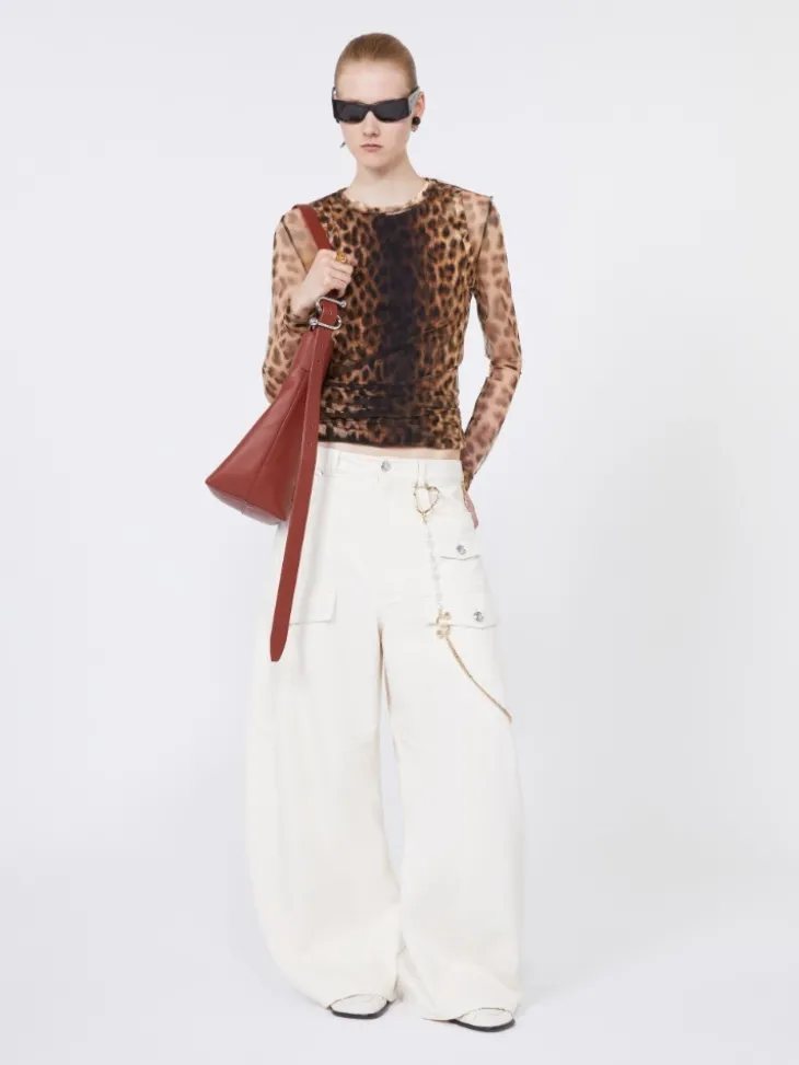 Animal-print bi-material top - BEIGE SHADED
