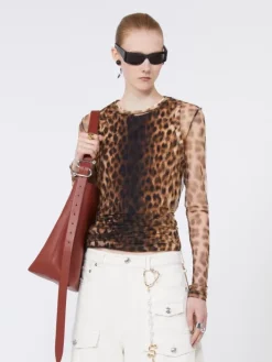 Animal-print bi-material top - BEIGE SHADED