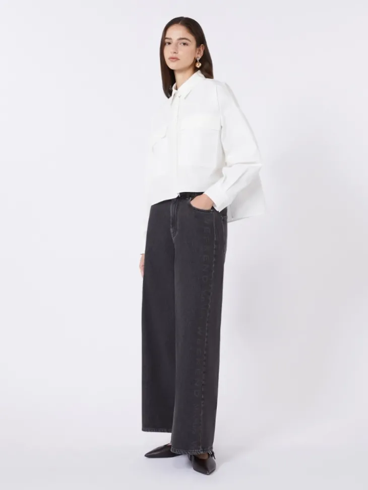 Asymmetrical washed cotton shirt - WHITE