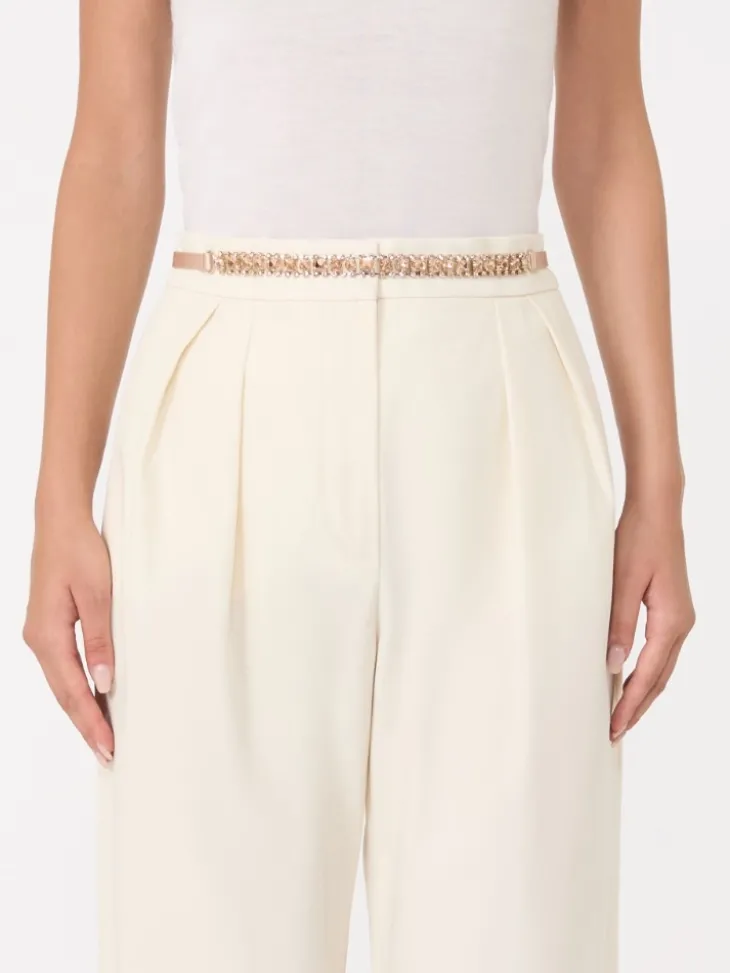 Bejewelled satin belt - POWDER