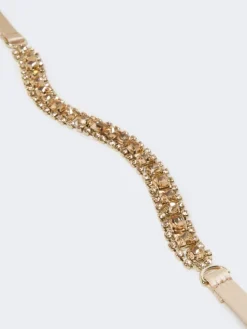 Bejewelled satin belt - POWDER