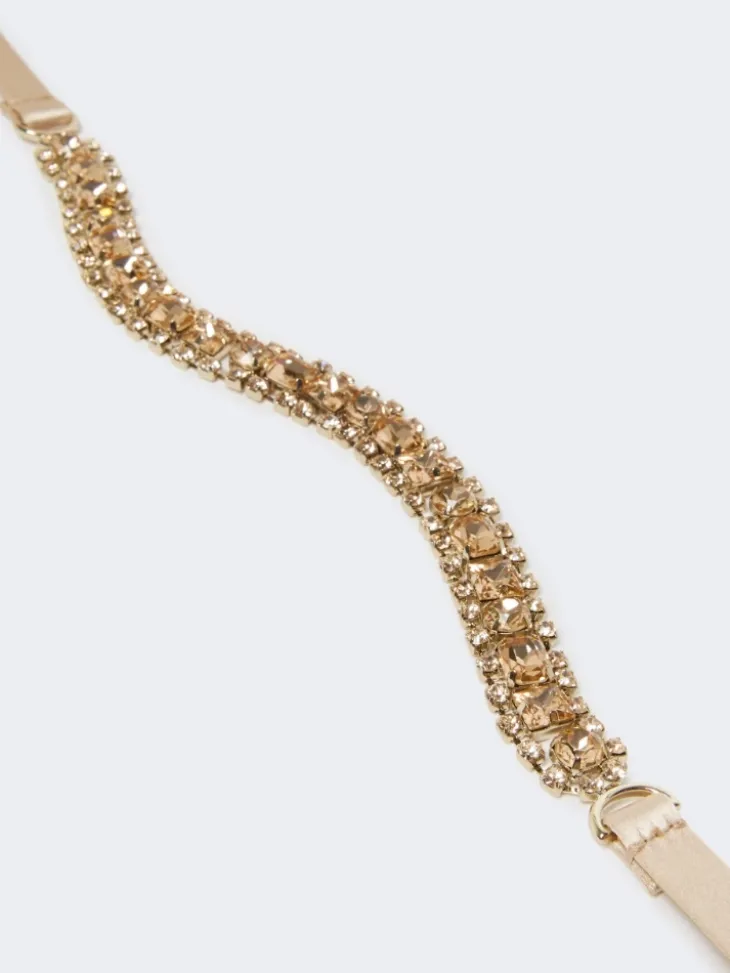 Bejewelled satin belt - POWDER