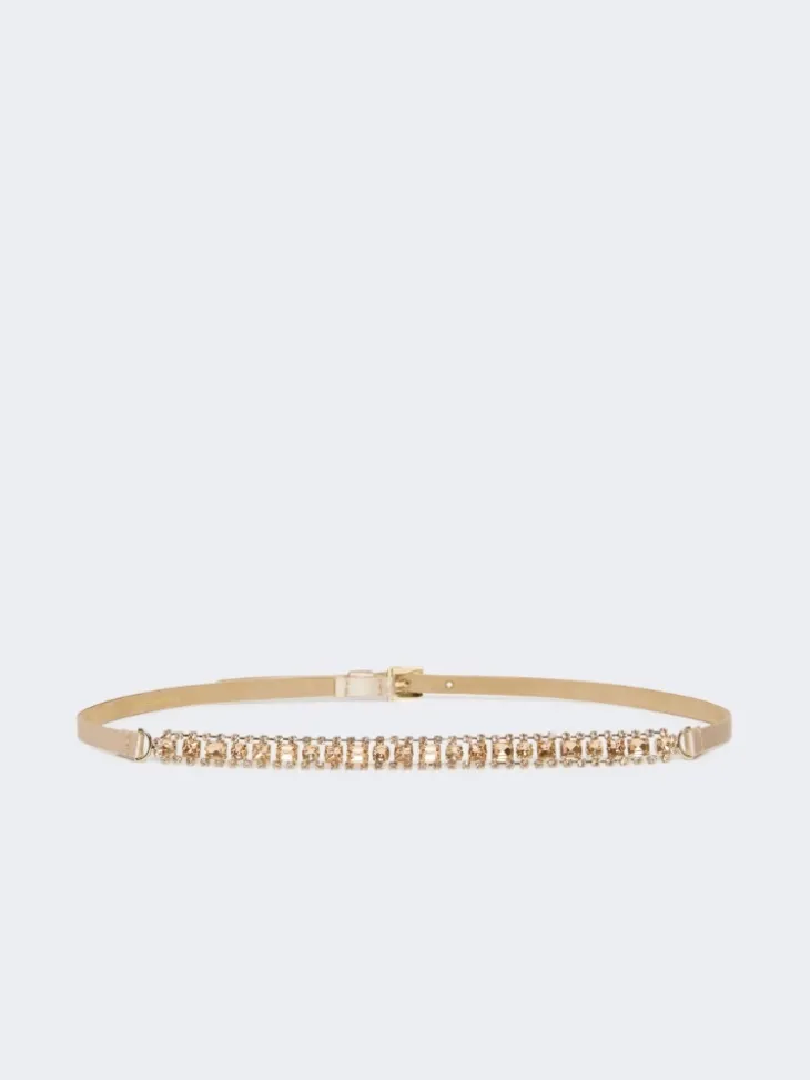 Bejewelled satin belt - POWDER