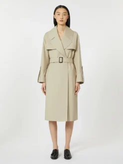 Belted water-repellent twill trench coat - SAND