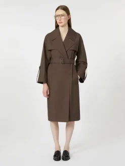 Belted water-repellent twill trench coat - CHOCOLATE