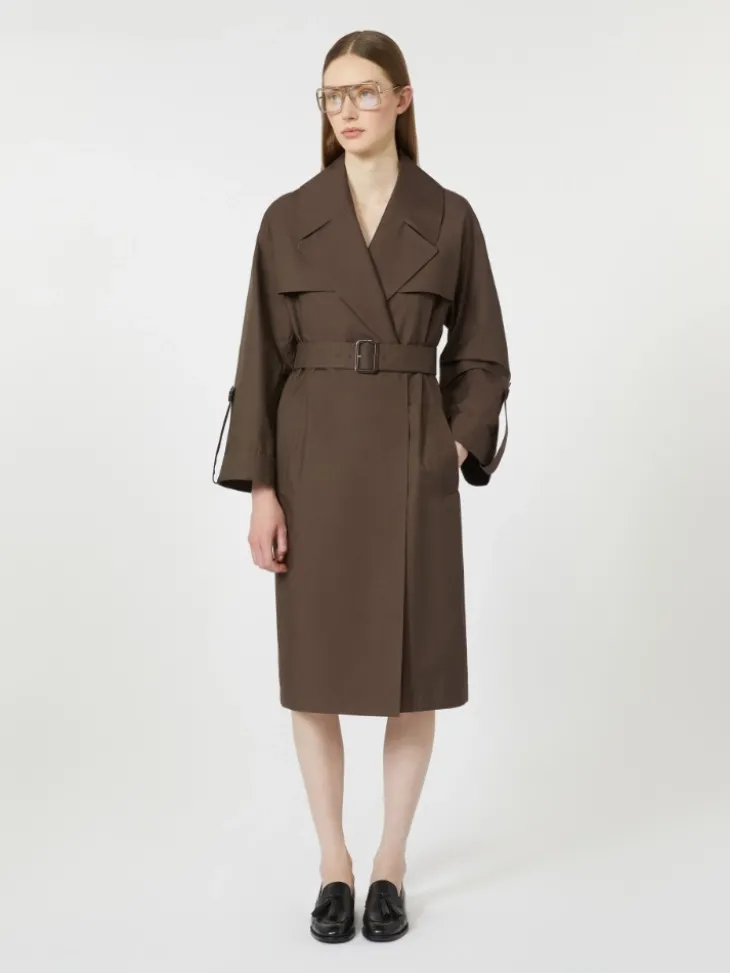 Belted water-repellent twill trench coat - CHOCOLATE