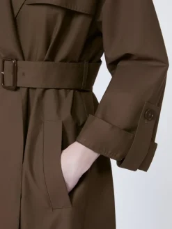 Belted water-repellent twill trench coat - CHOCOLATE