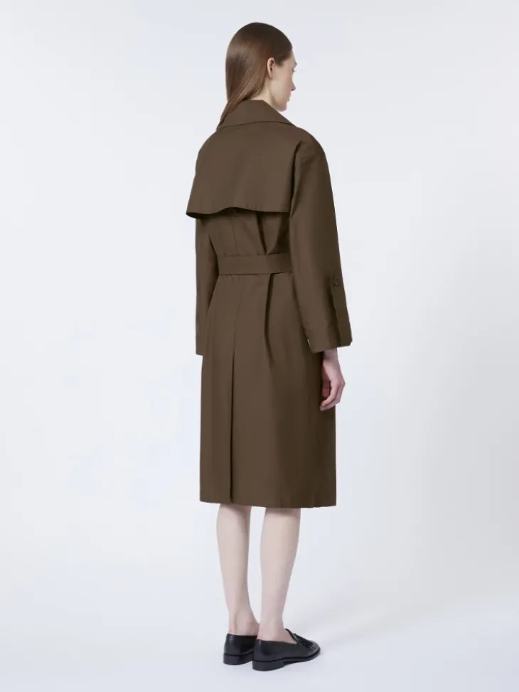Belted water-repellent twill trench coat - CHOCOLATE