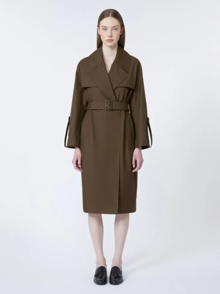 Belted water-repellent twill trench coat - CHOCOLATE