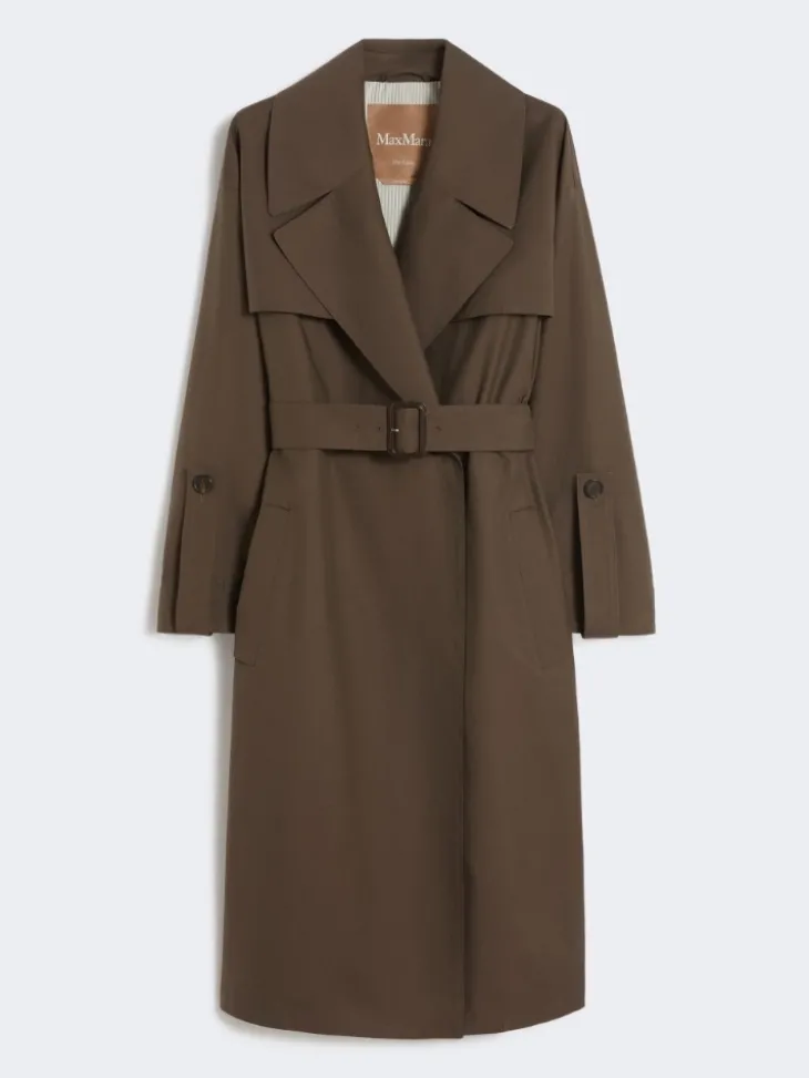Belted water-repellent twill trench coat - CHOCOLATE