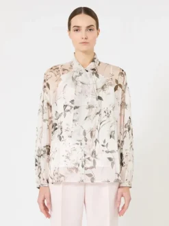 Blouse in printed chiffon - WHITE