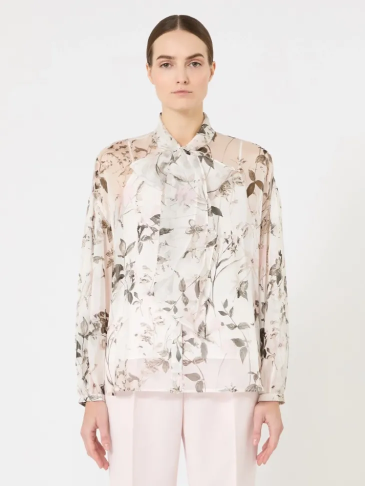 Blouse in printed chiffon - WHITE
