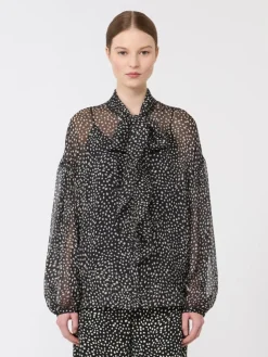 Blouse in printed chiffon - BLACK