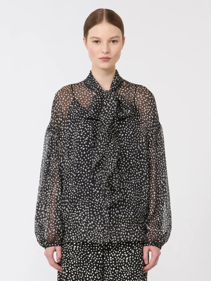 Blouse in printed chiffon - BLACK