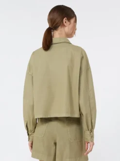 Boxy cotton Panama shirt - OLIVE GREEN