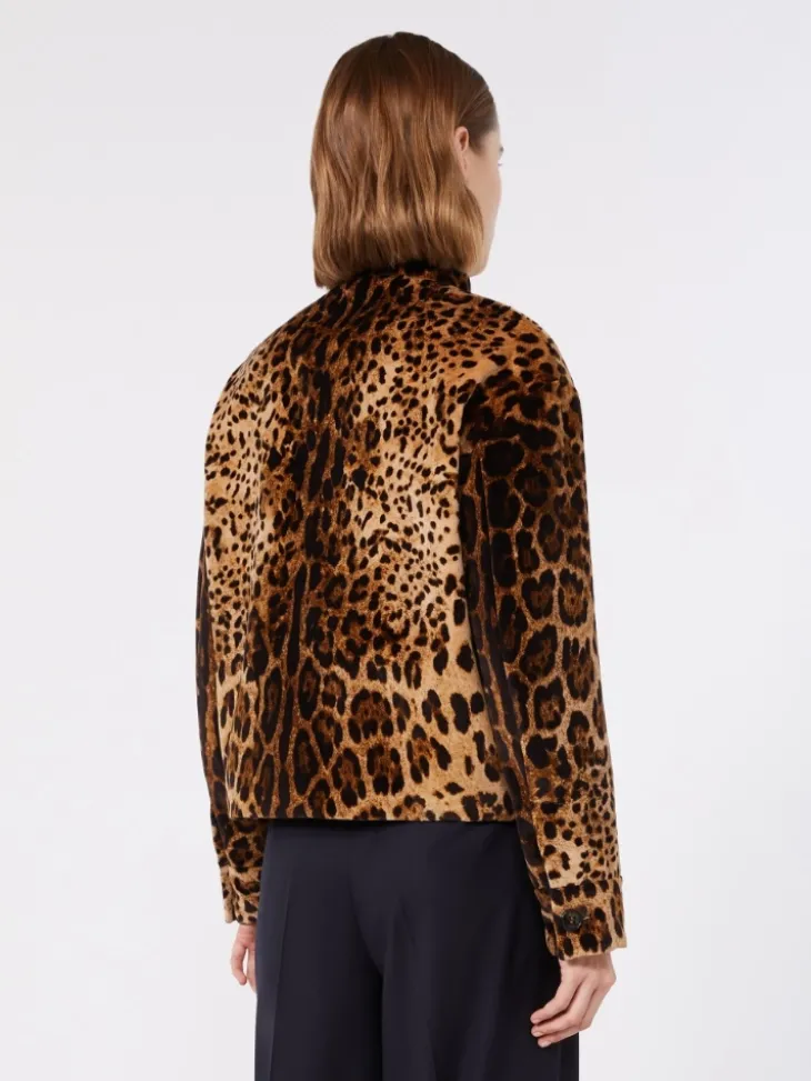 Boxy jacket in smooth printed velvet - BROWN