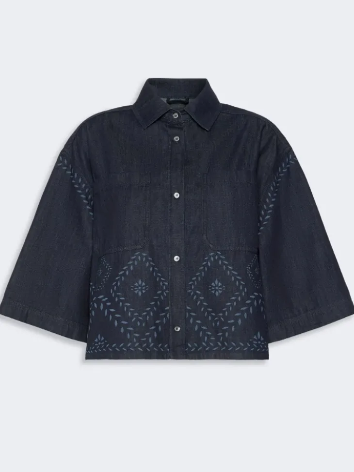 Boxy shirt in laser-treated cotton denim - NAVY