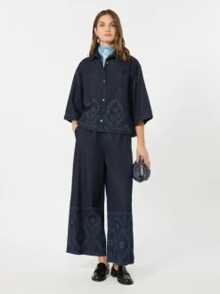 Boxy shirt in laser-treated cotton denim - NAVY