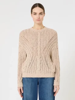 Boxy-fit cotton and lurex jumper - NATURAL