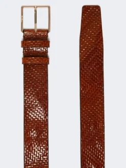 Braided leather belt - TOBACCO