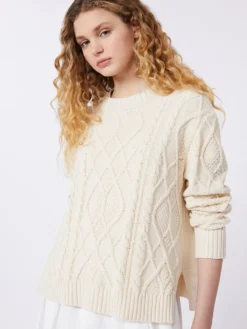 Cable and diamond-knit cotton sweater - ECRU