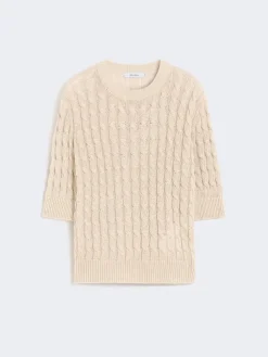 Cable-knit linen sweater - BEIGE