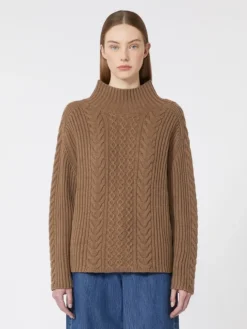 Cable-knit wool and cashmere polo-neck sweater - MUD