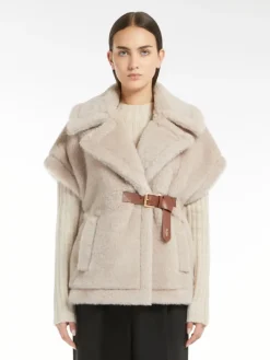 Cape in alpaca and wool Teddy fabric - BEIGE
