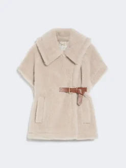 Cape in alpaca and wool Teddy fabric - BEIGE