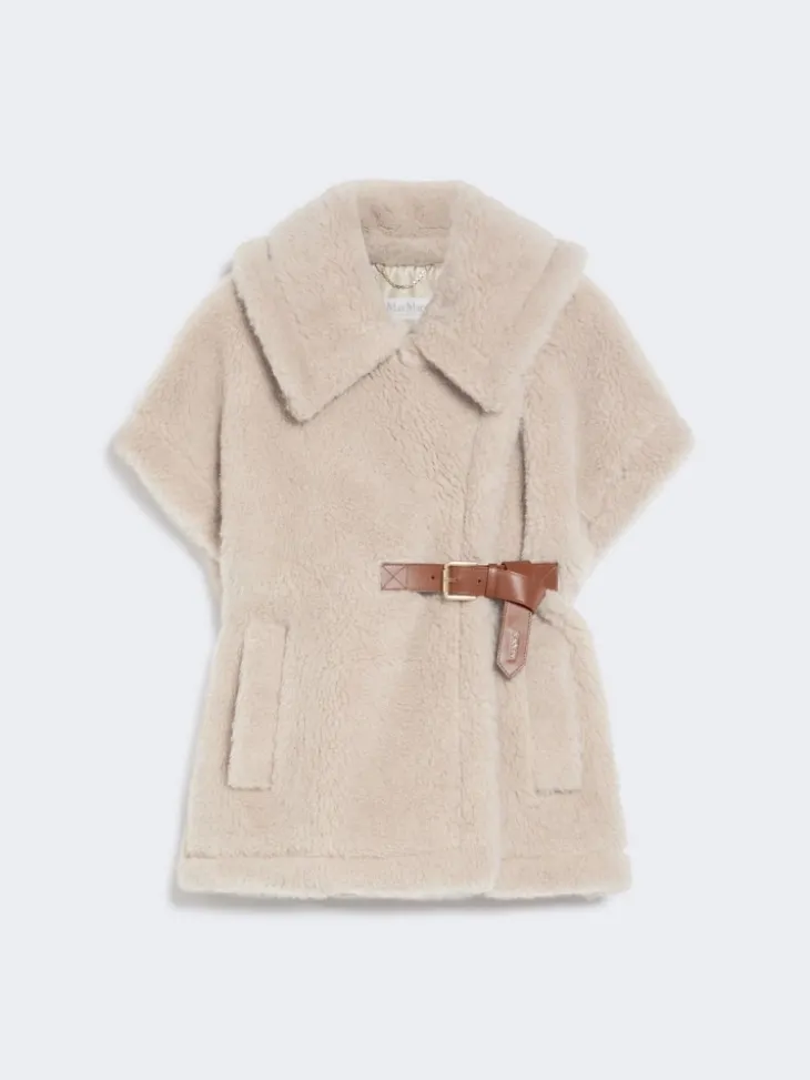 Cape in alpaca and wool Teddy fabric - BEIGE