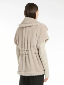 Cape in alpaca and wool Teddy fabric - BEIGE
