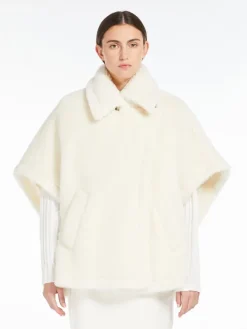 Cape in alpaca and wool Teddy fabric - OPTICAL WHITE