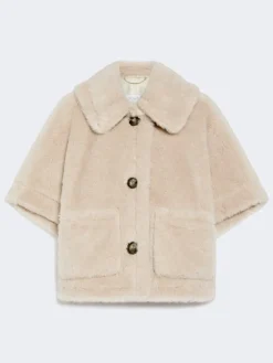 Cape in alpaca and wool Teddy fabric - BEIGE