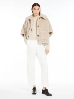 Cape in alpaca and wool Teddy fabric - BEIGE