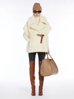 Cape in alpaca and wool Teddy fabric - OPTICAL WHITE