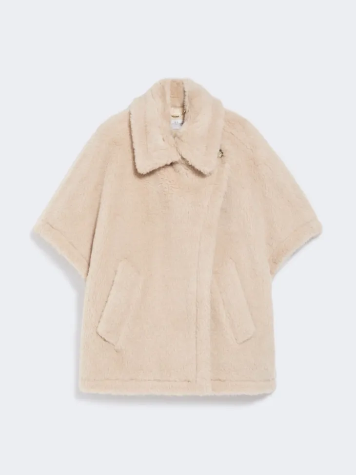 Cape in alpaca and wool Teddy fabric - BEIGE