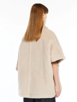 Cape in alpaca and wool Teddy fabric - BEIGE