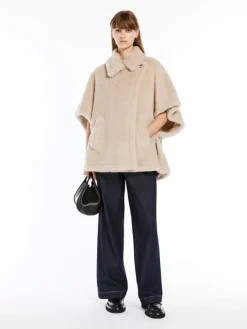 Cape in alpaca and wool Teddy fabric - BEIGE