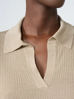 Cashmere and silk polo sweater - STONE
