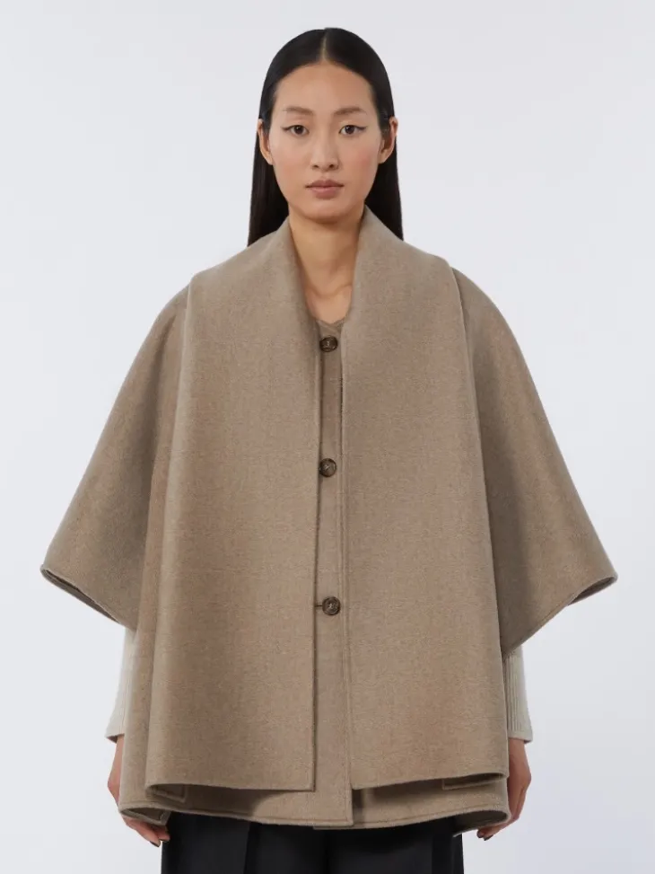 Cashmere cape with scarf detail - TAWNY BRONZE BROWN