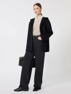 Cashmere, wool and silk hooded coat - NAVY