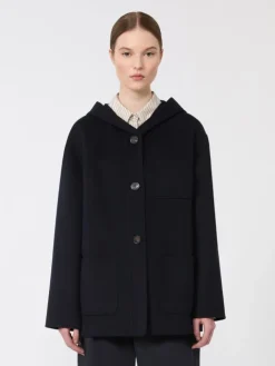 Cashmere, wool and silk hooded coat - NAVY